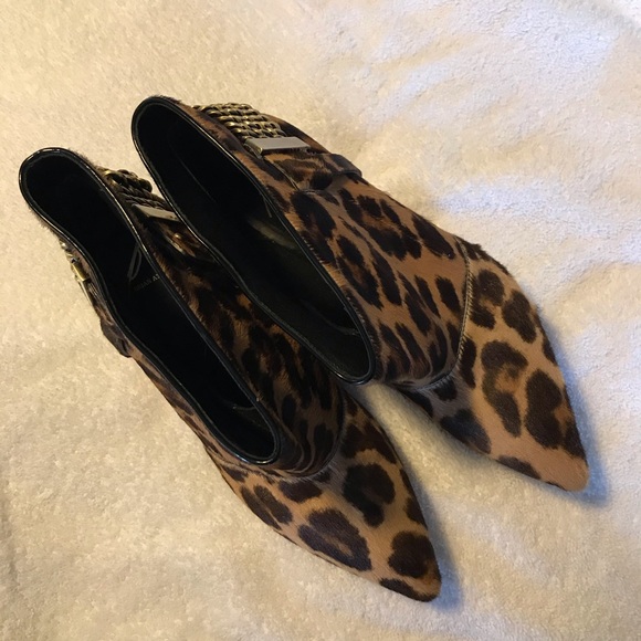Brian Atwood booties leopard calf hair w/ chains - Picture 3 of 9